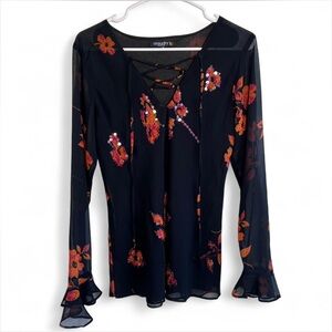 Y2K Chaus Black and Orange Floral Women's Blouse